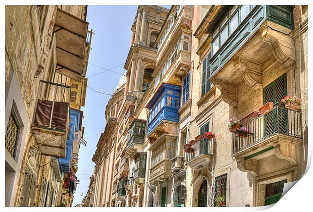 Balconies in Valletta Print by David Stanforth