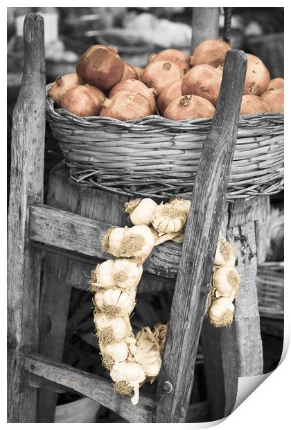 A ring of Cloves of Garlic with pomegranates Print by Andrew Michael