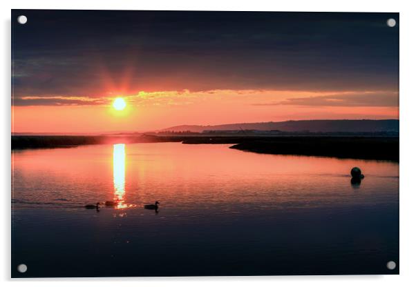 Penclawdd sunset Acrylic by Leighton Collins
