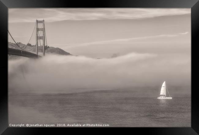 San Francisco Bay Fog Sepia Framed Print by jonathan nguyen