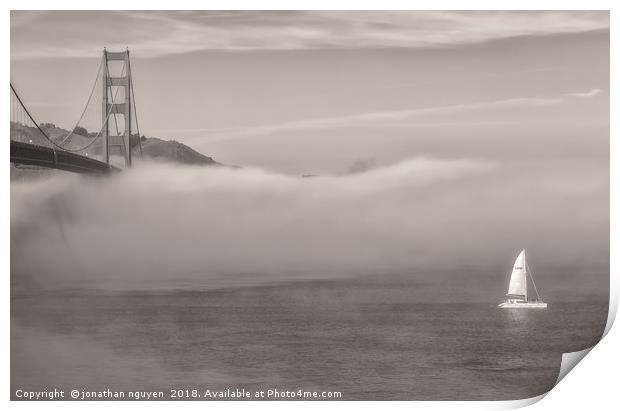 San Francisco Bay Fog Sepia Print by jonathan nguyen