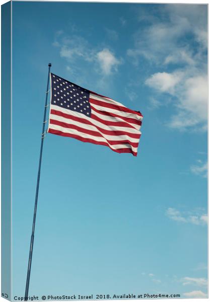 Americav flag with clouds and blue sky background Canvas Print by PhotoStock Israel