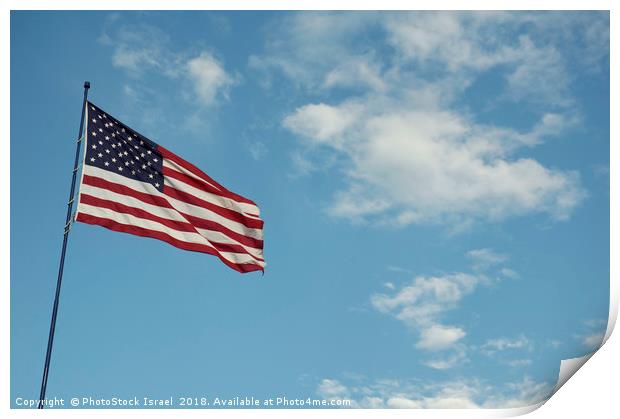 Americav flag with clouds and blue sky background Print by PhotoStock Israel