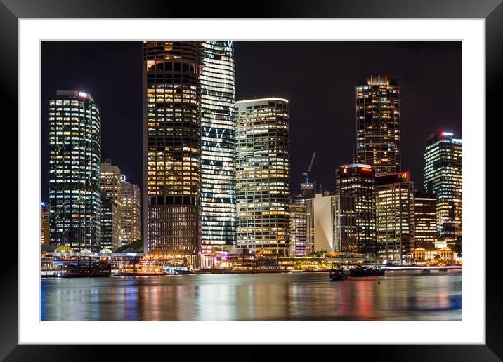 Brisbane city skyline after dark Framed Mounted Print by Andrew Michael