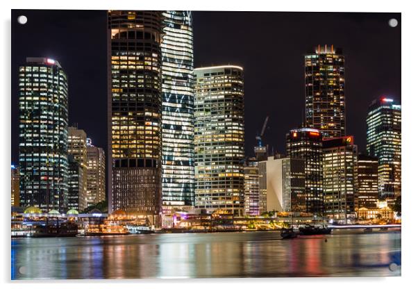 Brisbane city skyline after dark Acrylic by Andrew Michael