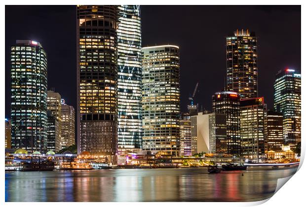 Brisbane city skyline after dark Print by Andrew Michael