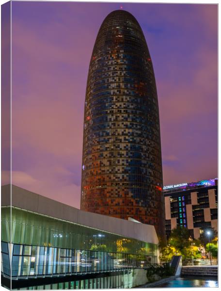 Night view of Torre Agbar Canvas Print by Andrew Michael