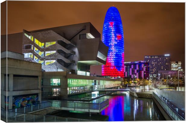 Night scene with Torre Agbar Canvas Print by Andrew Michael
