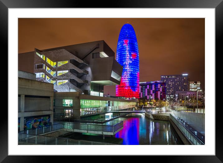 Night scene with Torre Agbar Framed Mounted Print by Andrew Michael