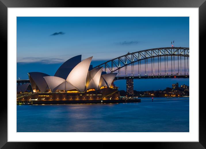 Sydney Opera House and Harbour bridge after sunset Framed Mounted Print by Andrew Michael
