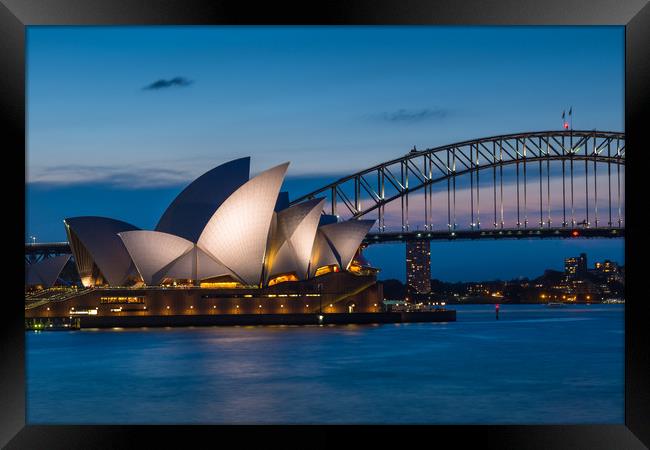 Sydney Opera House and Harbour bridge after sunset Framed Print by Andrew Michael