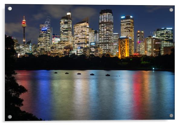 Sydney city skyline after dark Acrylic by Andrew Michael