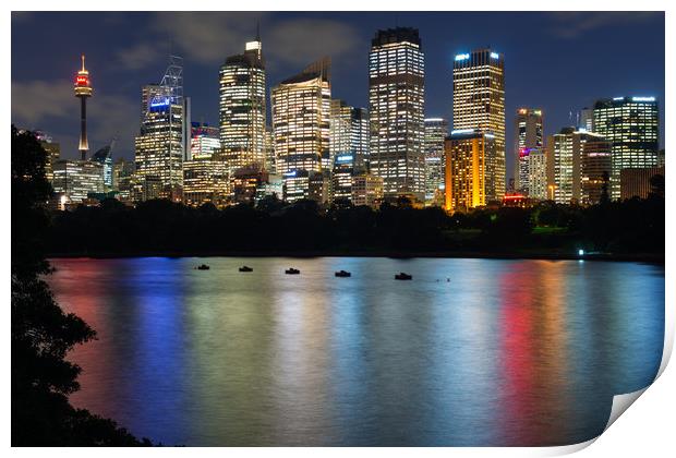 Sydney city skyline after dark Print by Andrew Michael
