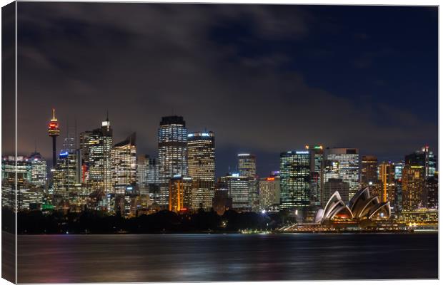 Sydney city skyline at night Canvas Print by Andrew Michael