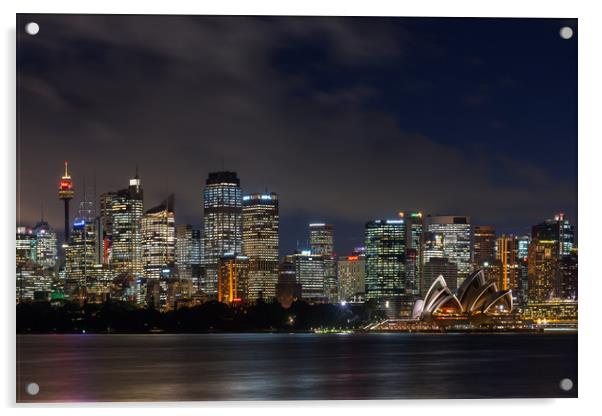 Sydney city skyline at night Acrylic by Andrew Michael