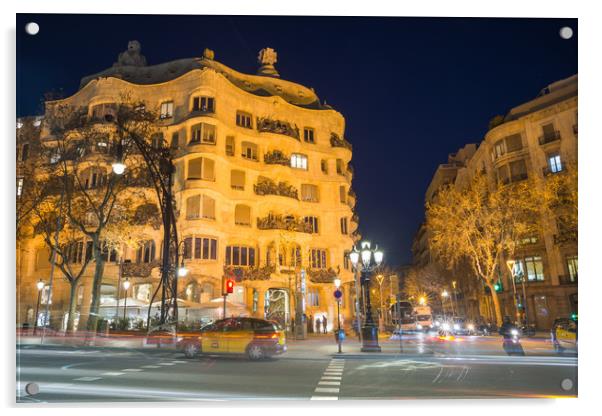 Gaudi's Casa Mila at night Acrylic by Andrew Michael