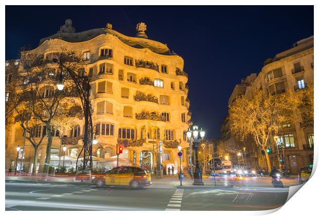 Gaudi's Casa Mila at night Print by Andrew Michael