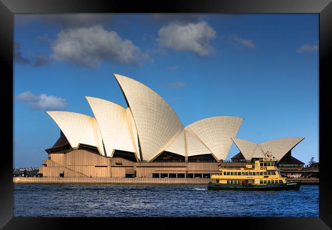 Ferry goes past the Sydney Opera House  Framed Print by Andrew Michael