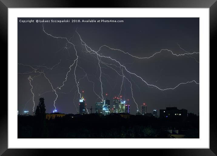 Night storm over the city Framed Mounted Print by Łukasz Szczepański