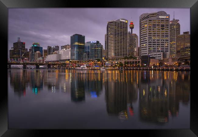 Darling Harbour at dusk Framed Print by Andrew Michael