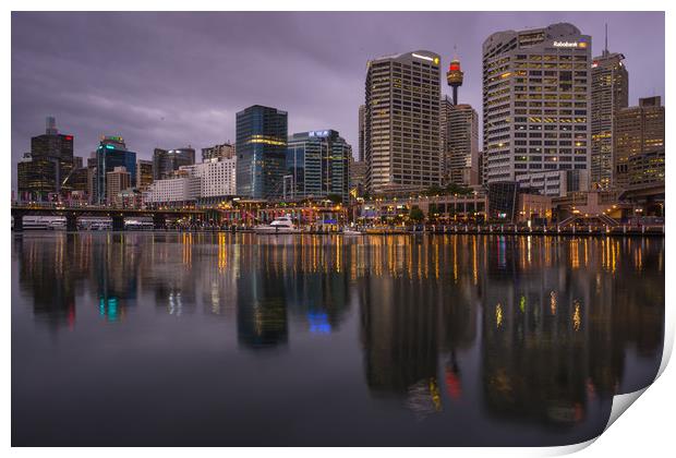 Darling Harbour at dusk Print by Andrew Michael