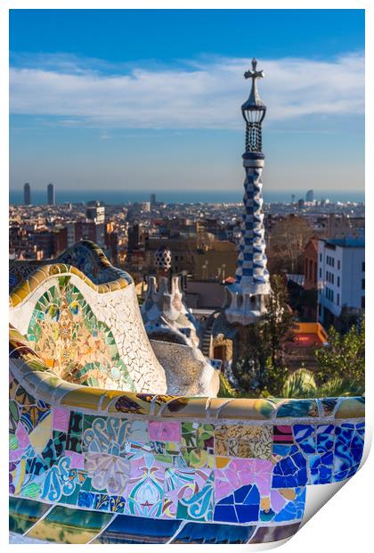 Park Guell houses Print by Andrew Michael