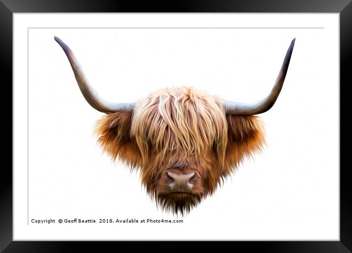 Highland cow cattle abstract digital art original Framed Mounted Print by Geoff Beattie