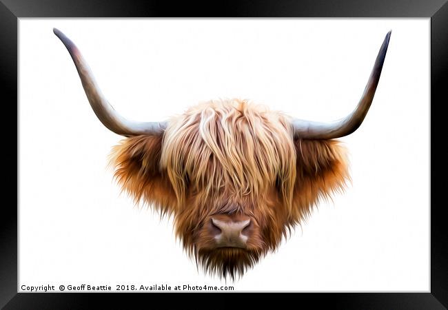 Highland cow cattle abstract digital art original Framed Print by Geoff Beattie