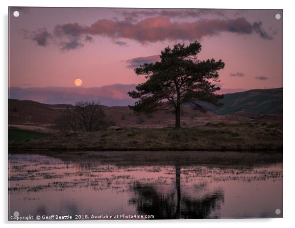 Full moon setting at sunrise in The Lake District Acrylic by Geoff Beattie