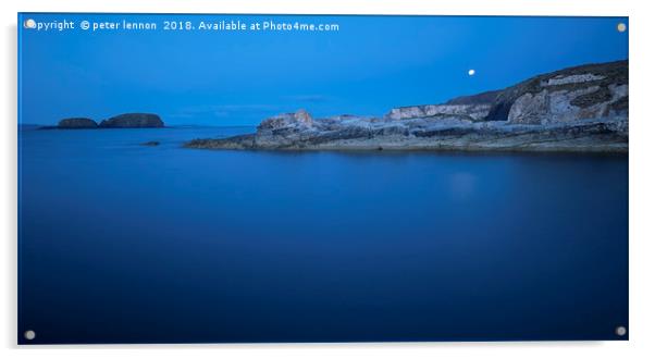 Moon Rise over Ballintoy Acrylic by Peter Lennon