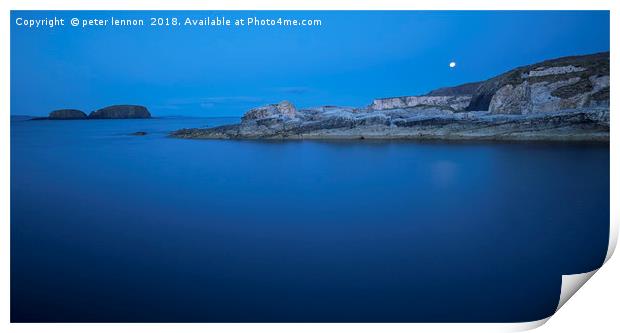 Moon Rise over Ballintoy Print by Peter Lennon