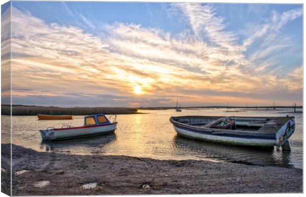 Sunset at Brancaster Staithe in Norfolk            Canvas Print by Gary Pearson