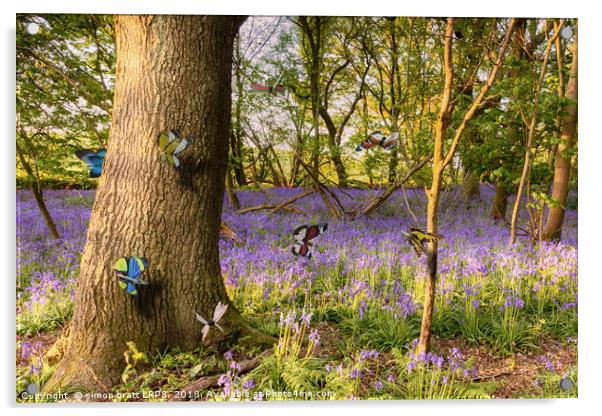 Butterflies in a blubell woodland Acrylic by Simon Bratt LRPS