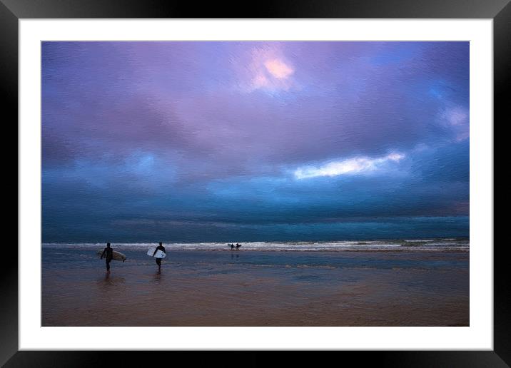 Surfers on Inch beach Strand Framed Mounted Print by Andrew Michael