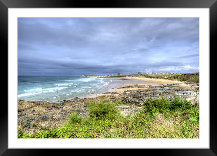 Storm clouds over Fistral Beach Framed Mounted Print by David Stanforth