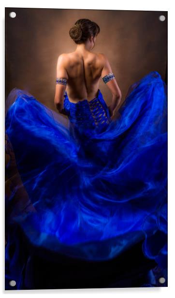 Woman In A Billowing Blue Gown Acrylic by Maggie McCall