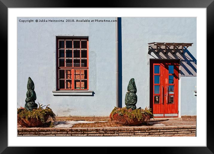 Red Window And Door On A Blue Wall Framed Mounted Print by Jukka Heinovirta