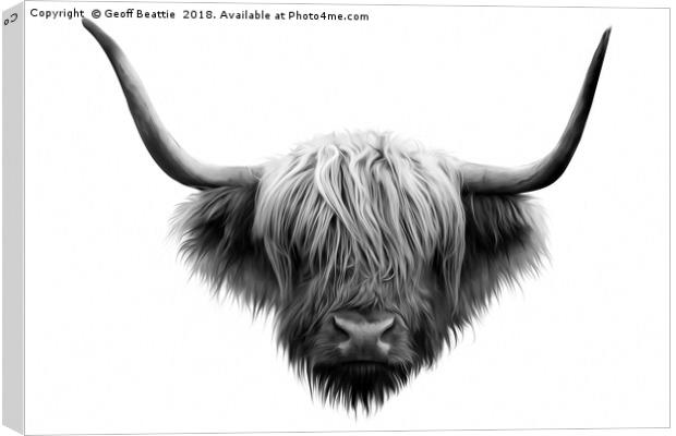 Highland cow cattle black and white abstract art Canvas Print by Geoff Beattie