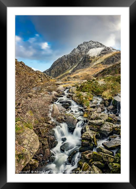 Tryfan and Ogwen Falls Framed Mounted Print by Adrian Evans