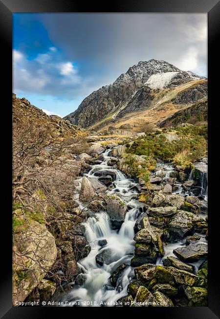 Tryfan and Ogwen Falls Framed Print by Adrian Evans