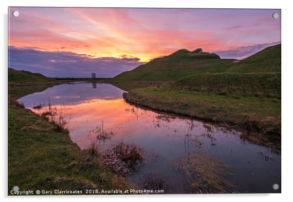 Northumberlandia Sunset Acrylic by Gary Clarricoates