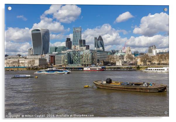London River Thames Cityscape Acrylic by Milton Cogheil