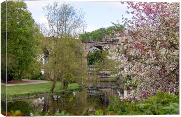 Knaresborough Viaduct with blossom Canvas Print by mike morley