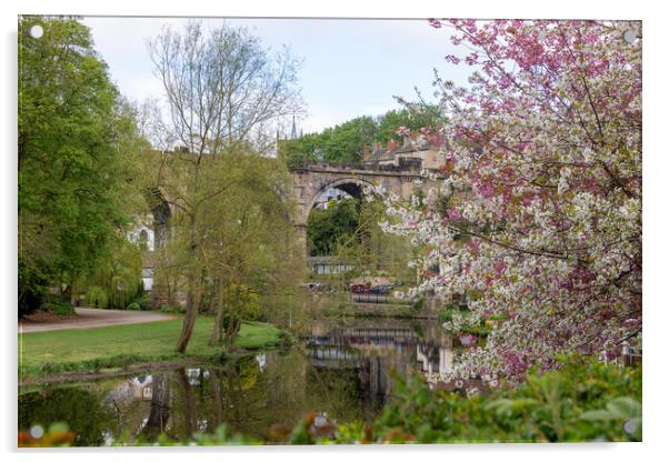 Knaresborough Viaduct with blossom Acrylic by mike morley