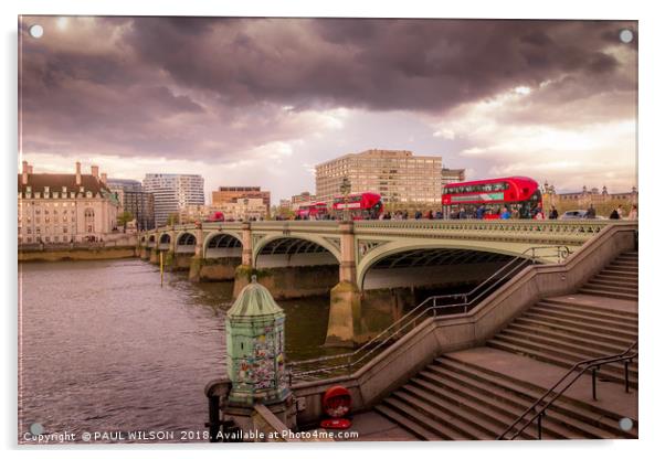 London Buses on Westminster Bridge Acrylic by PAUL WILSON