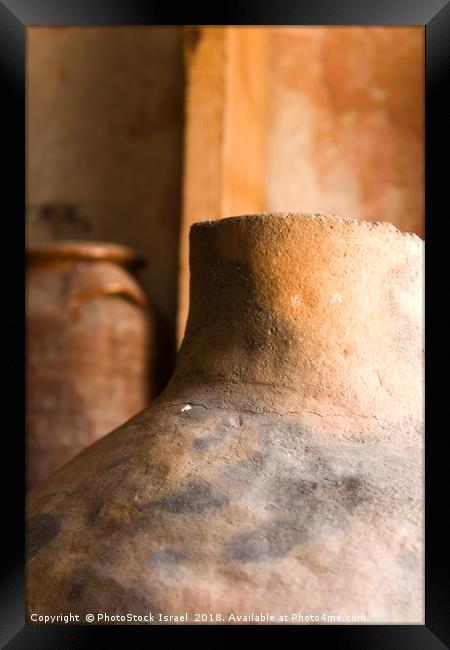 Israel, Achziv, Ancient clay pots on display Framed Print by PhotoStock Israel