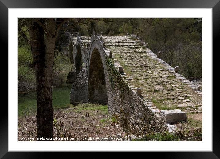 Greece Epirus Zagoria Plakidhas Stone Bridge Framed Mounted Print by PhotoStock Israel