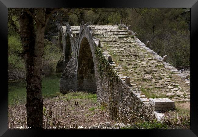Greece Epirus Zagoria Plakidhas Stone Bridge Framed Print by PhotoStock Israel