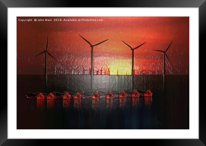 Boats at Sunset (Digital Art) Framed Mounted Print by John Wain
