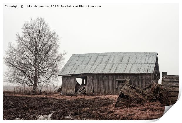 Barn House On The Rainy Fields Print by Jukka Heinovirta